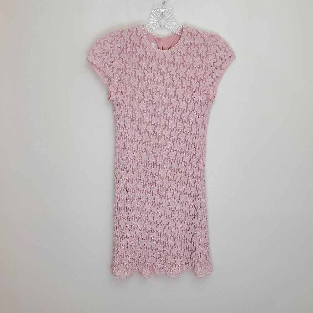 Jessica McClintock Girls pink floral 90's Y2k popcorn dress